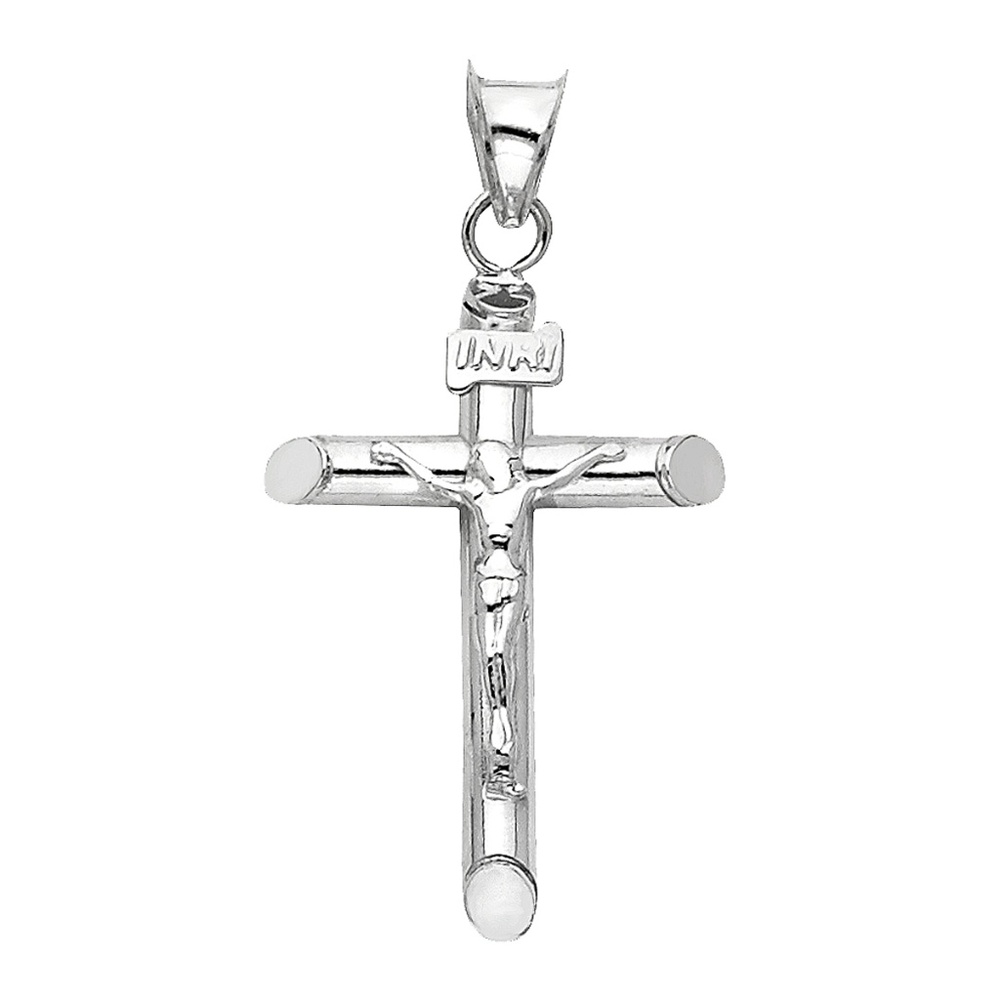 14K White Gold Crucifix Cross Religious Pendant